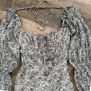 Free People Aglow Floral Smocked Midi Dress, Grey‎ Multi,XS